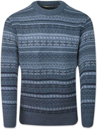 Sweter Wełniany Męski Niebieski Wzór Geometryczny Okrągły Dekolt U Neck Męski 