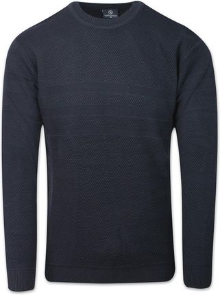Sweter Wełniany Granatowy W Drobny Tłoczony Wzór Okrągły Dekolt U Neck Męski 