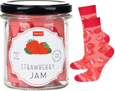 Skarpetki damskie różowe SOXO GOOD STUFF zabawny strawberry jam w słoiku