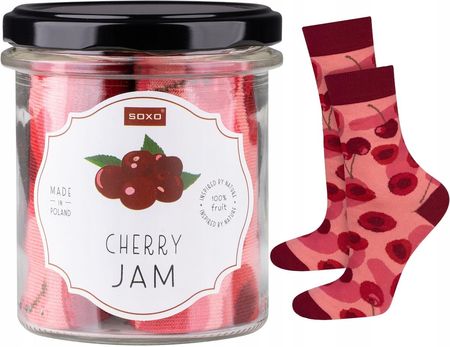 Skarpetki damskie różowe SOXO GOOD STUFF zabawny cherry jam w słoiku