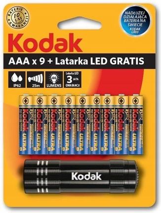 KODAK 9X BATERIA ULTRA LR03 1.5V AAA + LATARKA LED