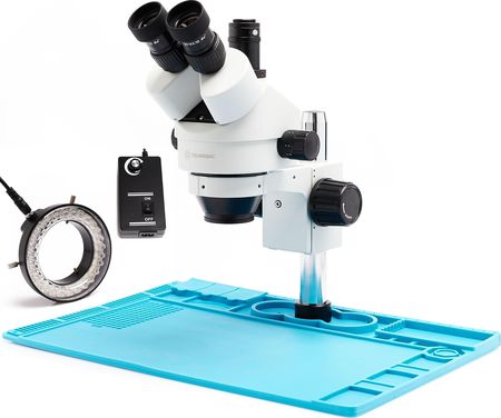 Techrebal Mikroskop stereoskopowy trinokularowy K10H z metalową bazą powlekana silikonem 48x32cm oraz regulowanym oświetleniem 60X