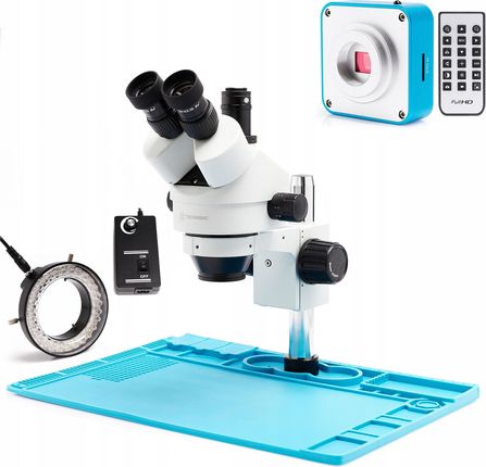 Techrebal Mikroskop Stereoskopowy Trinokularowy K10H +Oświetlenie LED 60x +Mata 48x32 +Kamera 616