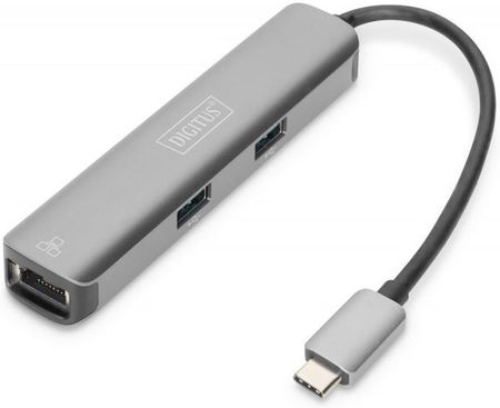 Digitus Stacja dokująca USB Typ C 5 portów 4K 30Hz HDMI 3x USB3.0 RJ45 srebrna (DA70892)