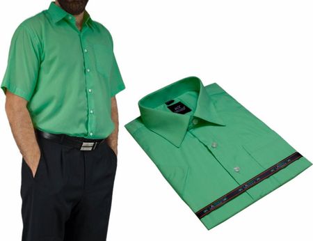 42/43 - XL Elegancka koszula męska zielona intensywna mięta z krótkim rękawem