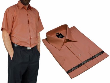 40/41 - L Elegancka koszula męska RUST rdza ruda blado ceglasta z krótkim rękawem