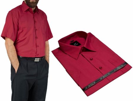 40/41 - L Elegancka koszula męska kolor czerwony czerwone wino krótkim rękawem