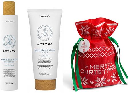 Kemon Actyva Nutrizione Ricca and Worek | Zestaw nawilżający do włosów: szampon + maska + worek na prezent