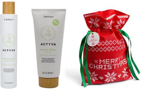 Kemon Actyva Nuova Fibra and Worek | Zestaw wzmacniający do włosów: szampon 250ml + maska odbudowująca 200ml + worek na prezent
