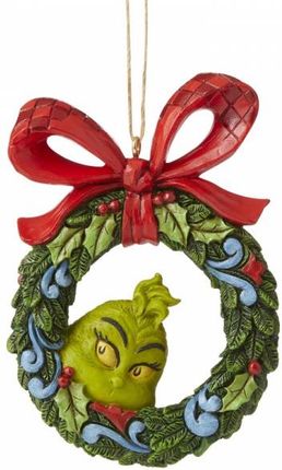 Jim Shore Grinch I Świąteczny Wianek Zawieszka Z Bajki Świąt Nie Będzie Peeking Through Wreath 6006571 980