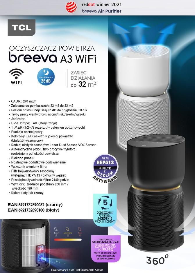 Oczyszczacz powietrza TCL Breeva A3 Black - zdjęcie 2 Oczyszczacz powietrza TCL Breeva A3 Black