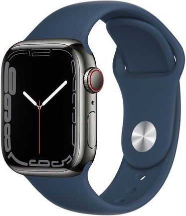 Apple Watch Series 7 Cellular Koperta 41 mm ze stali nierdzewnej w kolorze grafitowym z paskiem sportowym w kolorze niebieskim (MKJ13DH/A)