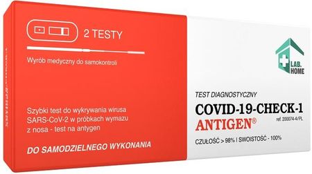 LabHome Covid-19-Check-1 Antigen Test Z Wymazu Z Nosa 2Szt.