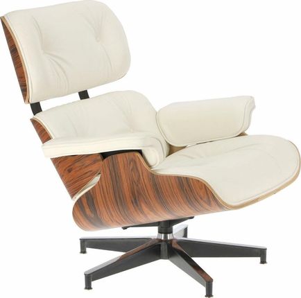 D2 Design Fotel Vip Z Podnóżkiem Biały Rosewood Srebrna Baza 8085563