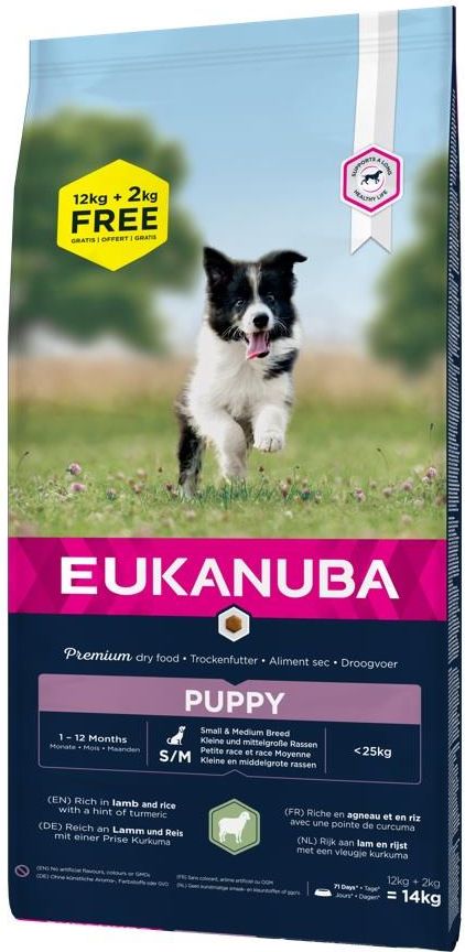 Karma Eukanuba Dog Puppy Small & Medium Breed Lamb Rice 12 + 2Kg - Ceny ...