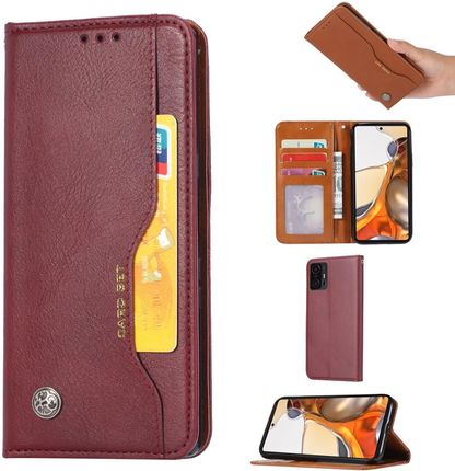 Erbord Etui Wallet do Xiaomi 11T / 11T Pro, Outer Card Slot, Wine Red