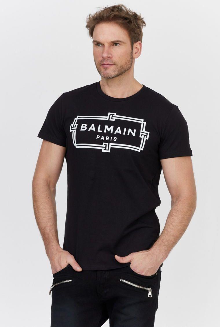 Tシャツ・カットソー BALMAIN Men T Shirts EH1EG010BB17 EAB Black BALMAIN - Czarny t-shirt męski z białym logo - Ceny i opinie