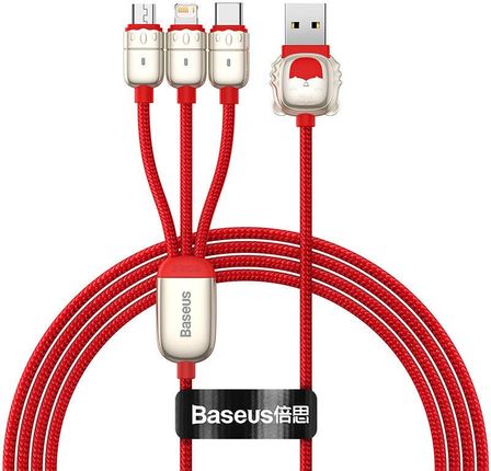 BASEUS KABEL USB 3W1 YEAR OF THE TIGER, DO MICRO / USB-C LIGHTNING, 3.5A, 1.2M (CZERWONY)