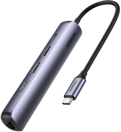 UGREEN ADAPTER 5W1 CM418 HUB USB-C DO 2X USB 3.0, HDMI, RJ45, (SZARY)