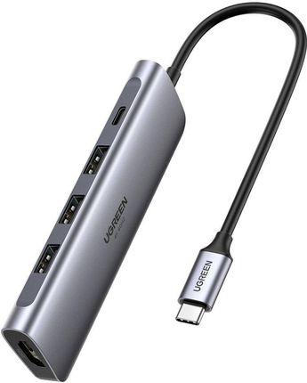 UGREEN ADAPTER 5W1 HUB USB-C DO 3X USB 3.0 + HDMI 4K PD 100W (SZARY)