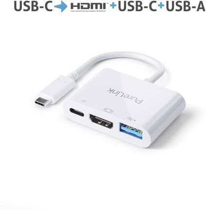 PURELINK IS270 PREMIUM ADAPTER USB-C NA HDMI, USB-C, USB-A - 0,10M (BIAŁY)