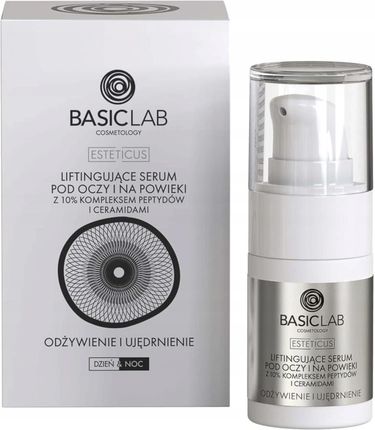 BasicLab Liftingujące serum pod oczy i na powieki z 10% kompleksem peptydów i ceramidami, 15 ml
