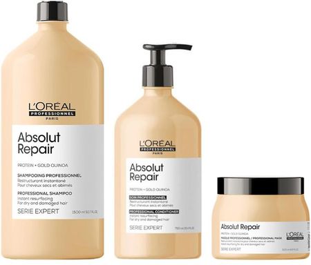 Loreal Absolut Repair | Zestaw regenerujący do włosów: szampon 1500ml + odżywka 750ml + maska 500ml