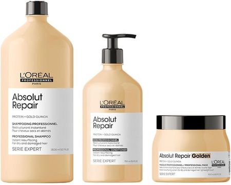 Loreal Absolut Repair | Zestaw regenerujący do włosów: szampon 1500ml + odżywka 750ml + maska lekka formuła 500ml