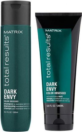 Matrix Total Results Dark Envy | Zestaw neutralizujący czerwone odcienie na włosach czarnych i brązowych: szampon 300ml + maska 200ml