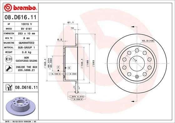 2x BREMBO Bremsscheiben 253mm - Voll Für ŠKODA Octavia III
