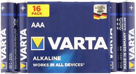 VARTA BATERIE AAA 16SZT ALKALICZNE 1,5 VOLTA LR03 