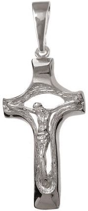 Valerio Elegancki srebrny wisior gładki krzyż krzyżyk z wizerunkiem Chrystusa srebro 925 (PTK109)