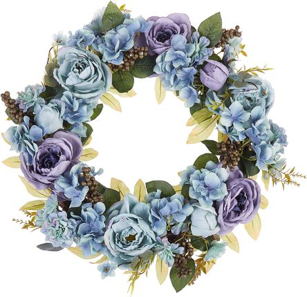 Beliani Dekoracyjny wianek kwiatowy na drzwi okrągły 50 cm niebieski Galdar