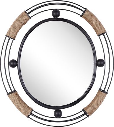 Beliani Dekoracyjne lustro ścienne okrągłe 60 cm jasne drewno geometryczna rama Firminy