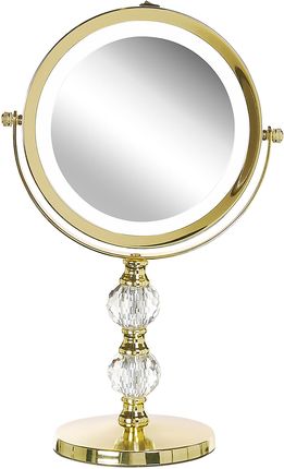 Beliani Lusterko kosmetyczne LED powiększenie 1x/5x metalowa rama 13 cm złote Claira