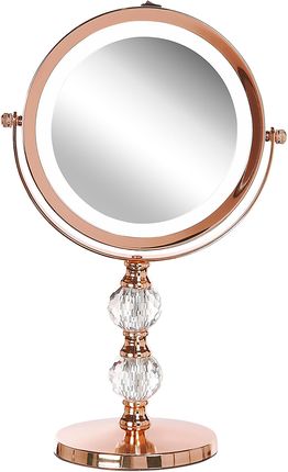 Beliani Lusterko kosmetyczne LED powiększenie 1x/5x metalowa rama 13 cm różowe złoto Claira