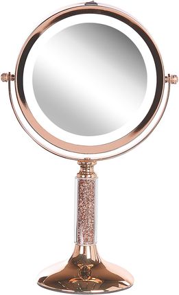 Beliani Lusterko kosmetyczne LED powiększenie 1x/5x metalowa rama 13 cm różowe złoto Baixas