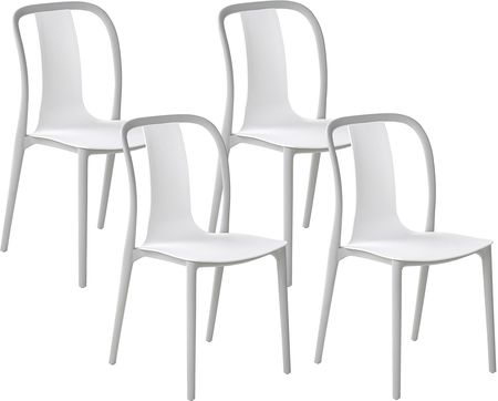 Beliani Zestaw 4 krzeseł ogrodowych plastikowych biało-szary sztaplowany Spezia
