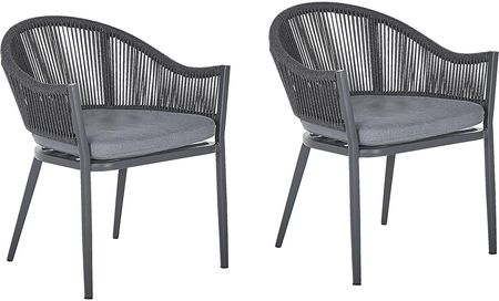 Beliani Zestaw 2 krzeseł jadalnianych ogrodowych aluminium z poduszkami szare Mileto
