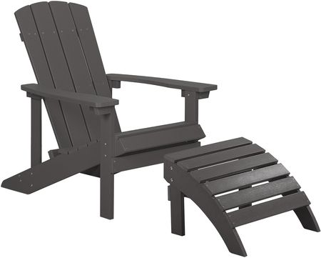 Beliani Krzesło imitacja drewna ogrodowe na ganek z podłokietnikami i podnóżkiem ciemnoszare Adirondack