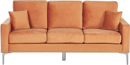 Beliani Sofa 3-osobowa welurowa srebrne metalowe nogi z poduszkami pomarańczowa Gavle