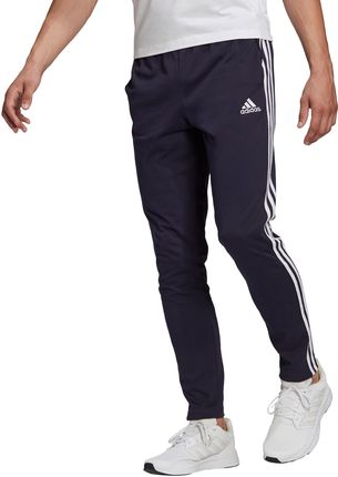 adidas Spodnie Essentials Single Jersey Tapered Open Hem 3 Stripes Niebieski