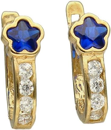 Diament Złote kolczyki dla dziewczynki niebieskie kwiatki z cyrkonią KL9826