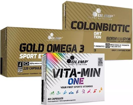 Zestaw witamin dla aktywnych: Olimp Vita-Min One + Colonobiotic + Gold Omega