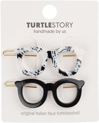 Turtle Story Double Vision Stracciatella White Glossy Black Spinki W Kształcie Okularów Hand Made