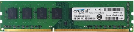Pamięć RAM Crucial 1x 8GB NON-ECC UNBUFFERED DDR3 1600MHz PC3