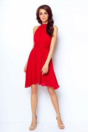Ivon Szyfonowa sukienka z dekoltem typu halter powiększająca optycznie biust Czerwony S/M