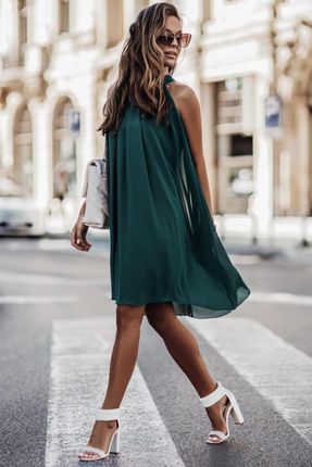Ivon Szyfonowa sukienka z dekoltem typu halter powiększająca optycznie biust Zielony S/M