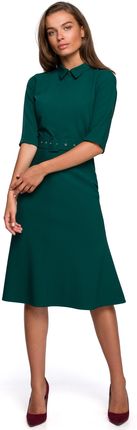 Style Sukienka midi z paskiem i kołnierzykiem Zielony S