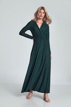 Figl Zwiewna sukienka maxi z długim rękawem Zielony S